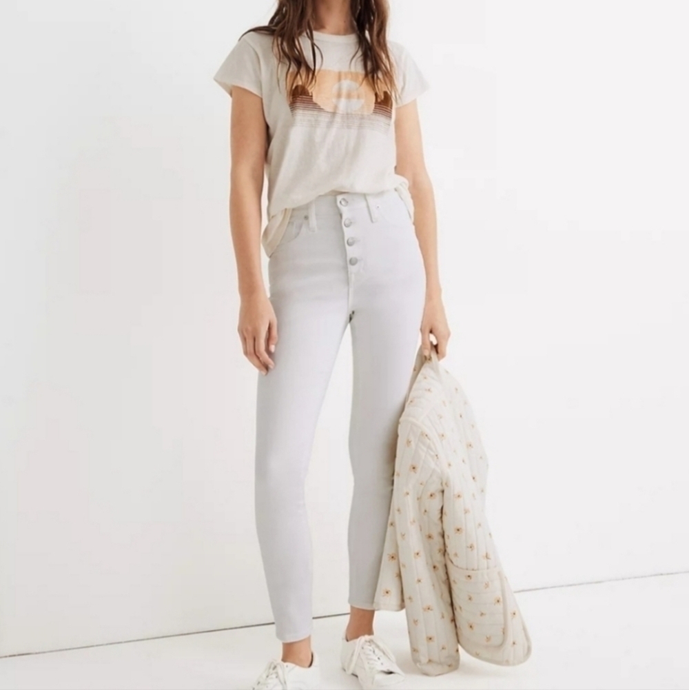 Madewell 10" High Rise Skinny Crop Jeans in Pure White Button Front Size 29T